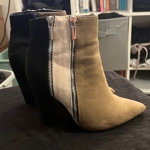 JUST FAB tricolor point-toe booties